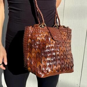 Vintage Brown Woven Leather Bag | Small Boho Style Purse